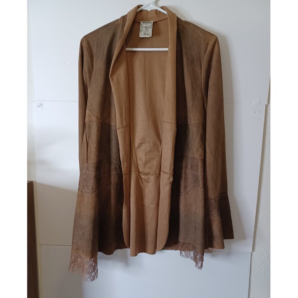 Vocal  womens Faux Suede Bell Sleeve Jacket brown Size Large